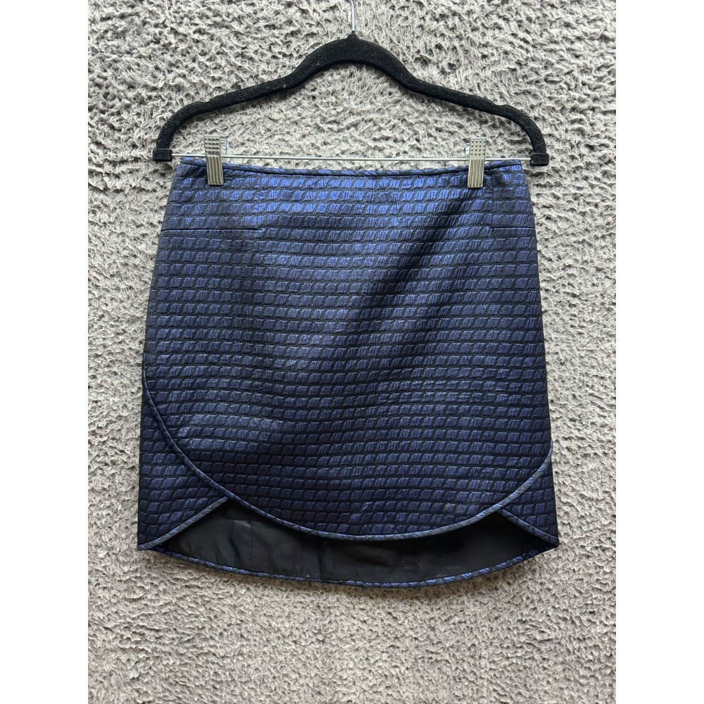 Tibi Jaccard Designer Quilted Lurex Mini Skirt Blue Womens Size 4‎